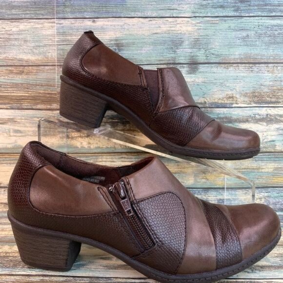 Earth Origins Shoes - Earth?Origins Womens Brown Leather Ankle Booties Size 7.5M Monica Zip Block Heel
